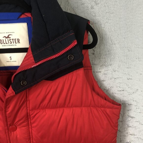 Hollister Vest Mens Small Red Black Hooded Puffer Quilted Snap Front Pockets Y2K - Picture 16 of 16